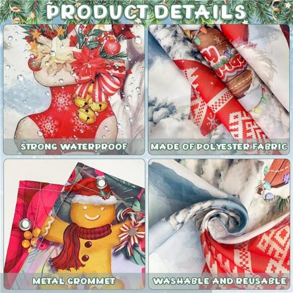 Christmas Santa Gnome Decal Wall Photo Props Hanging Backdrop Decor 6 x 13 ft - Picture 3 of 8